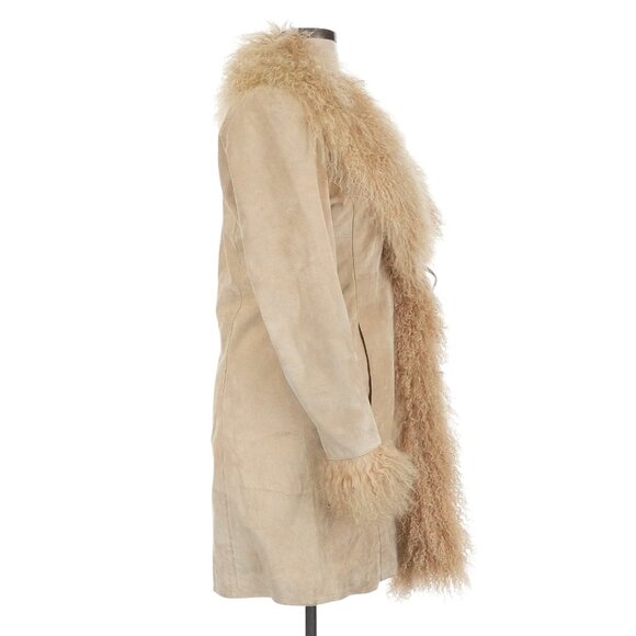 Vtg Y2K Raffaelo Beige Leather Penny Lane Afghan Shearling Coat | Cottagecore XL - Picture 3 of 9